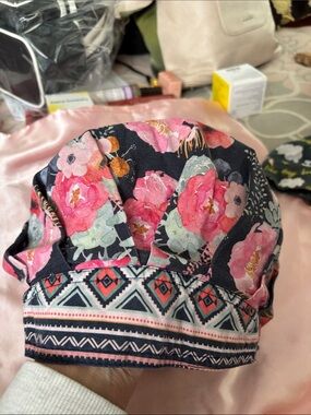 Floral Scrub Cap with Geometric Trim